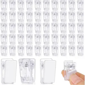 50 count Self Adhesive Clips,Wall Clips for Hanging,Sticky Clips Tapestry Clips Photo Picture Poster Clips Plastic Spring Clips Hanging for Paper Tapestry Hangers Home and Office Christmas Decor(Clear)