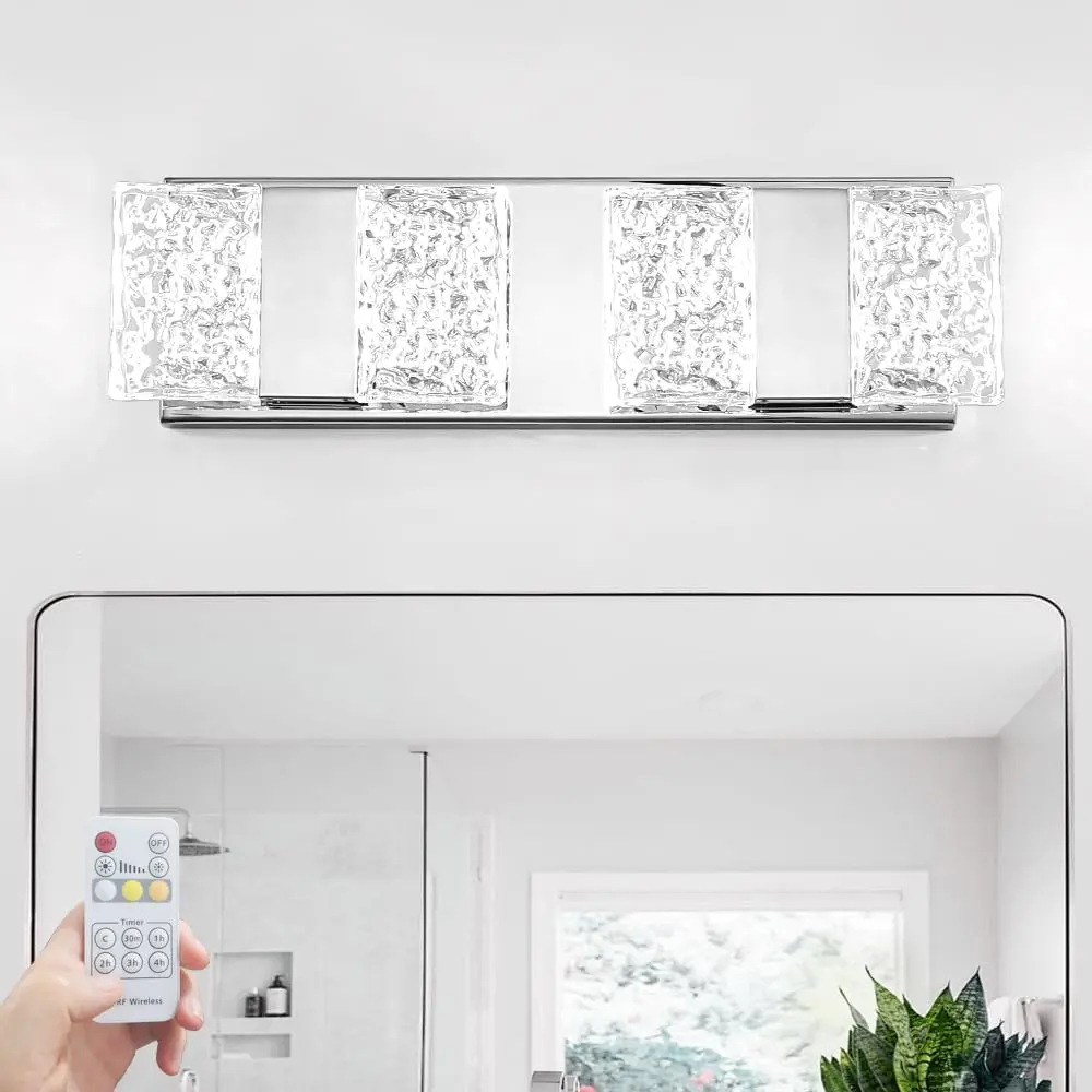 Modern Chrome 4-Lights Bathroom Vanity Light, Eleglant Chrome LED Bathroom Light Fixtures Over Mirror, Dimmable Acrylic Shade Wall Lighting Fixtures, Hardwired Wall Light(H4.33in, L15.16in)