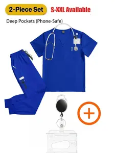 Men’s Matte Elastic Scrub Set Breathable Vet Nurse Uniform Pet Hospital Doctor Workwear Top Pants Card Clip, Active Lifestyle, Sport Essential, Workout Clothes, Lightweight Sport, Training Gear, Relaxed Fit