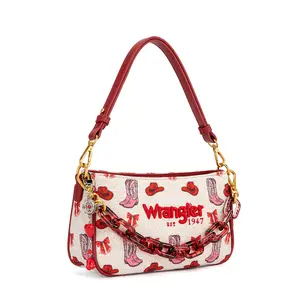 Wrangler Western Boot Print Shoulder Bag for Women with Bag Charm