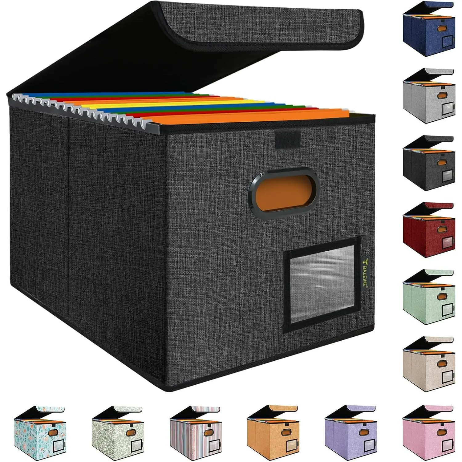 File Organizer Box with Lid, Collapsible File Folder Organizer with Plastic Slide, Hanging File Folder Box for Office Document Storage