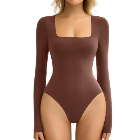 Clearance Sale - Limited Sizes Available** Women's Long Sleeve Bodysuit Double Lined Square Neck Body Suit Tops Snap Closure Soft