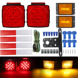 12V Rear Led Submersible Square Trailer Tail Lights Kit Boat Truck Waterproof US