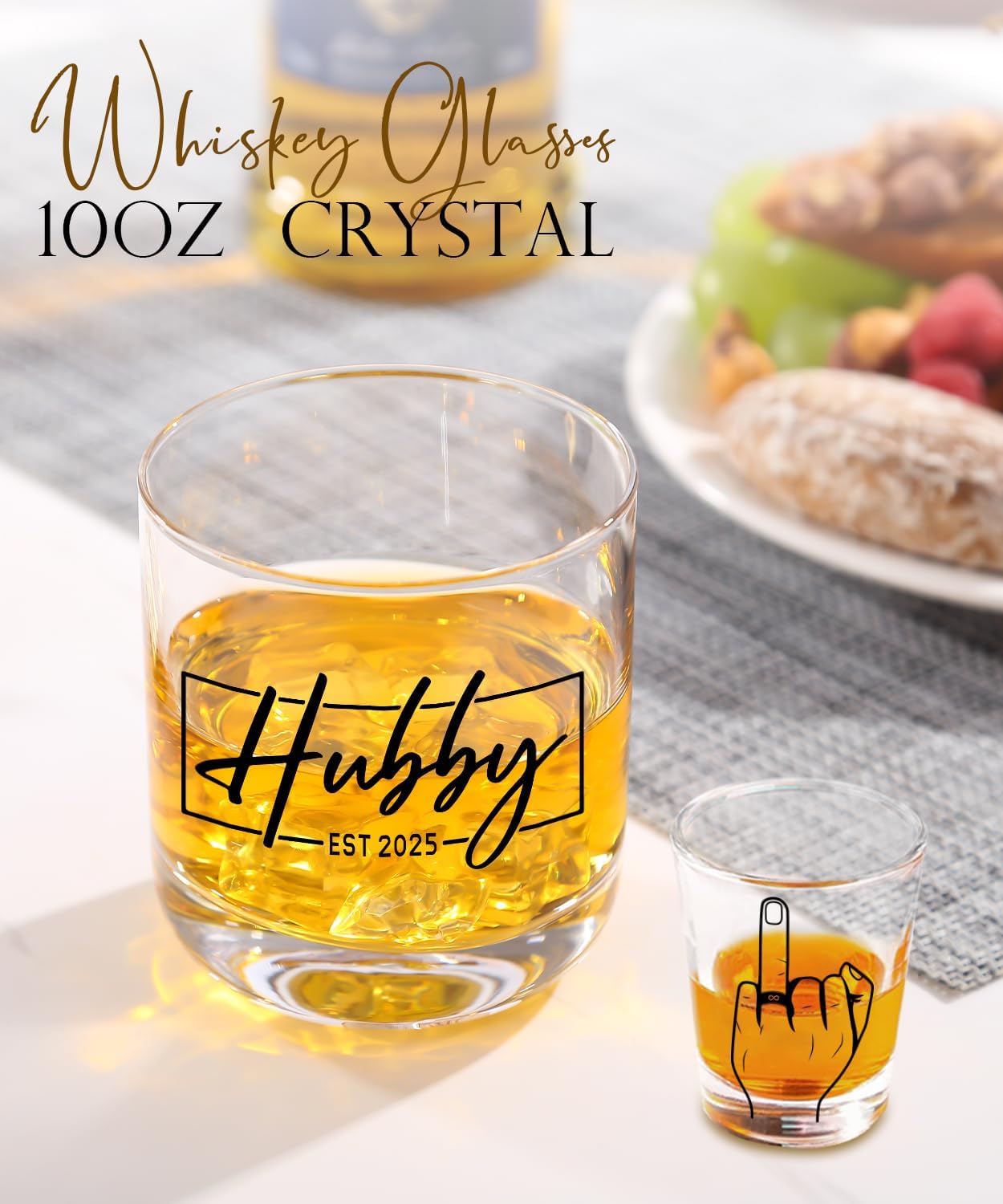 Hubby & Wifey Wine & Whiskey Glass Set for Mr & Mrs Gifts - Anniversary Wedding Gift, Unique Bridal Shower Gift, Drinkware