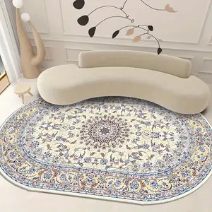 Oval Vintage Floral Pattern Rug, 1 Count Non-slip Soft Floor Mat, Washable Decorative Carpet for Home Living Room Bedroom, Decorative Area Rug