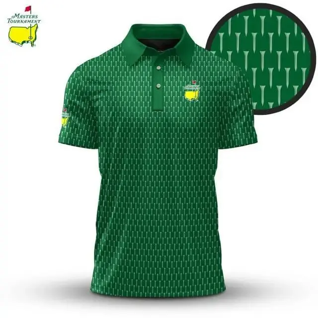 Men’s Green White Golf Polo Shirt, Masters Inspired Summer Golf Apparel
