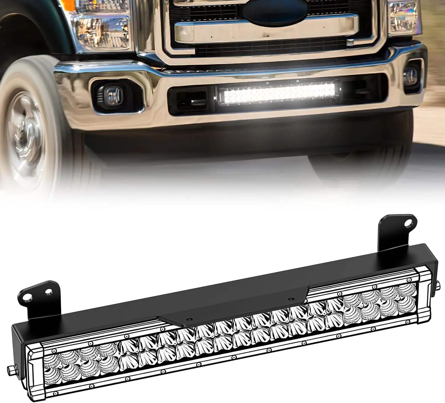Nilight Front Lower Bumper Mounting Bracket Kit - Bumper Mount, Car Exterior Upgrade, Thickened Black Matte Powder, 1×Bracket, 1×Hardware Pack, Iron Alloy, for 20-22in Straight LED Light Bar, Compatible with 2011-2016 Ford F250 F350 F450, 1×Front Lower Hi