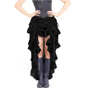 Women's Steampunk Victorian Style Pirate Ruffled Skirt High and Low Skirt Cosplay Costume Retro Gothic Pleated Asymmetrical High and Low Lace Skirt