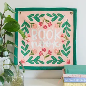 Book Nook Embroidery Canvas Banner