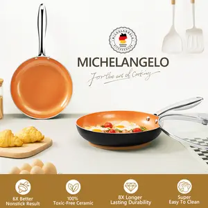 Michelangelo Nonstick Frying Pan with Lid, 12 inch Fry Pan with Non-Toxic Non stick Coating for Healthy Cooking Cookware