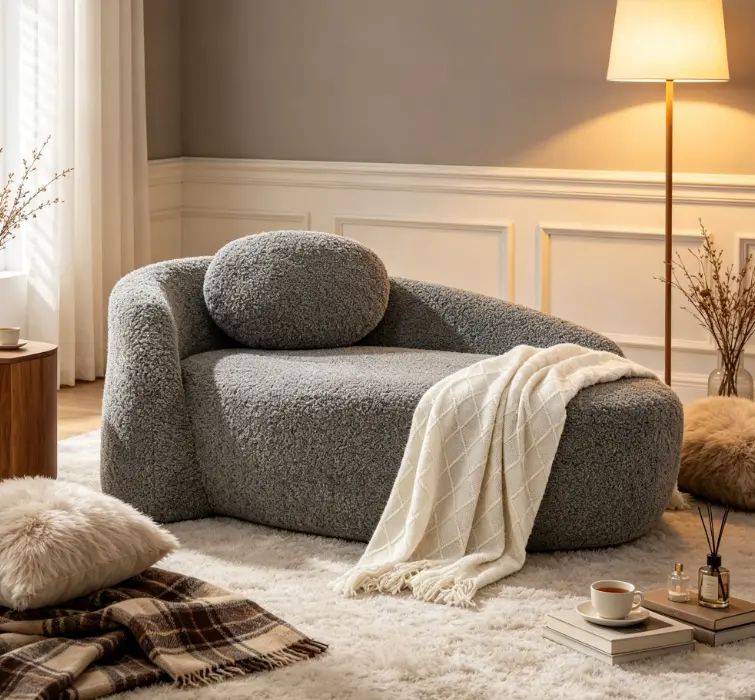 Modern Oval Single Lazy Sofa Chair - Indoor Living Room Furniture with Integrated Backrest, Side Armrest, Compact Space-Saving Cushioned Lounge Chair