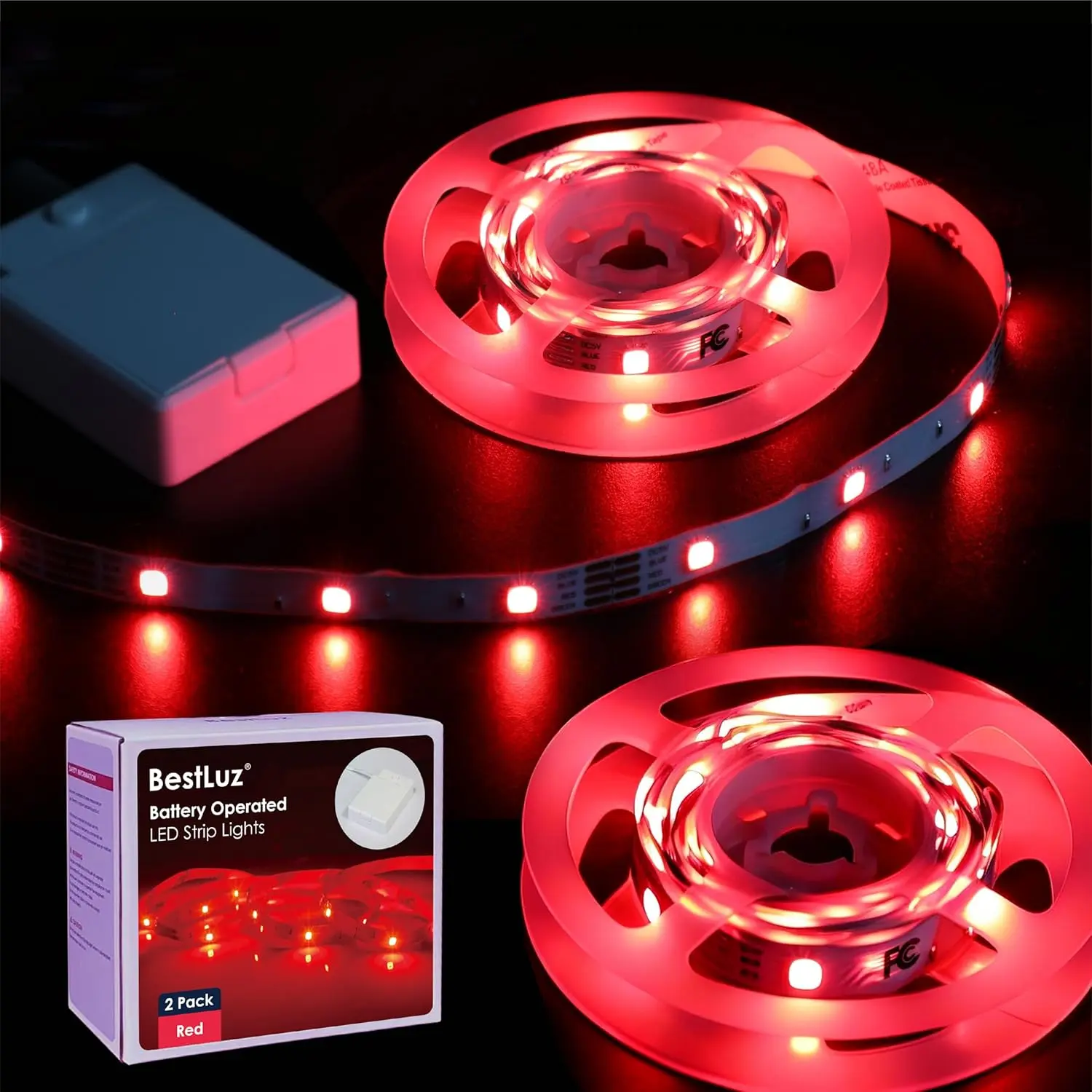 Battery-Operated LED Strip Lights (3.33ft, 2-Pack) - Flexible Home LED Light Strip Decor, Brighten Your Space for Bedroom Cabinet TV Backlight (Red), Light Up Your Space