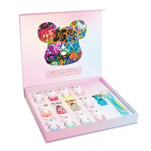Moisturizing repairing bear lip glaze set of 12 pieces. Soft comfortable texture and stable color retention. Delicate bear necklace attached, wonderful for personal use and holiday gifting.
