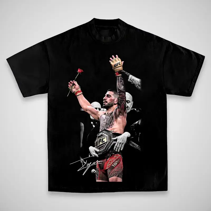 UFC Men's Ilia Topuria  Graphic T-Shirt, Casual Streetwear Style in 100% Soft Cotton, All Seasons Apparel for MMA Fans Sweatshirts Fabrics