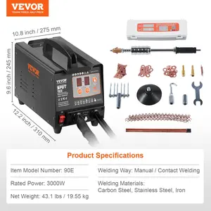 VEVOR Stud Welder Dent Repair Kit, 220V 3KW Spot Welder Dent Puller with Auto/Manual Welding 7 Versatile Modes, Auto Body Spot Welding Dent Puller Machine for Car, Truck Dent Repair