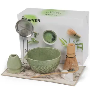 Matcha kit Set, 8-Piece Ceremony Matcha Set with Powder Sifter, Matcha Bowl, Whisk Holder, Bamboo Whisk, Scoop, Instruction Booklet & Magnetic Gift Box for Matcha Lovers - Matcha Tea Set Traditional Ceramic Utensils Wooden