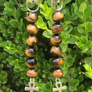 Mini Yellow Tiger’s  Eye & Black Onyx Beads w/ Ankh