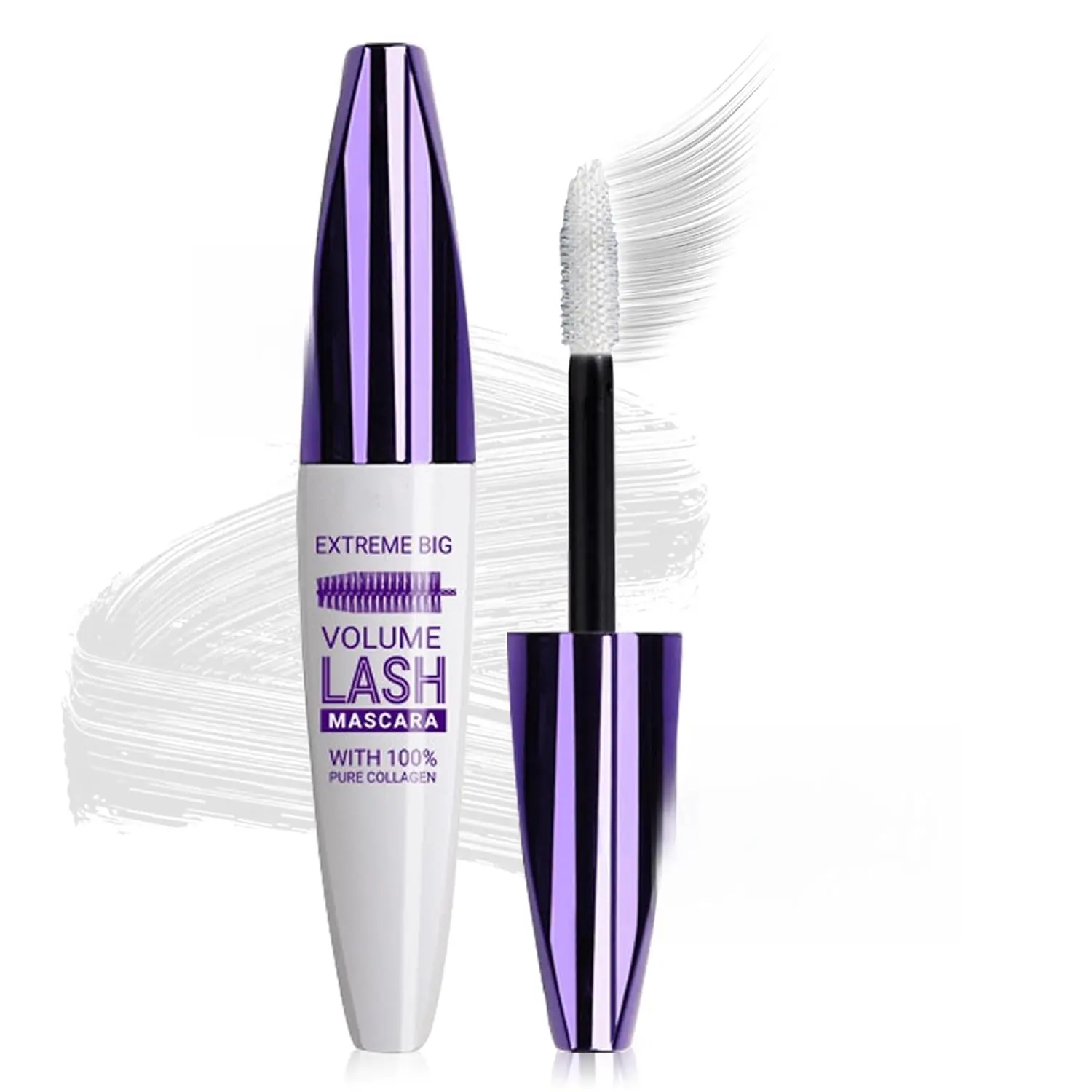 5D White Colored Mascara, Waterproof Lengthening and Volumizing Formula for Natural Curling, Long-Lasting Gentle Plant-Based Eye Cosmetic with Silicone Brush