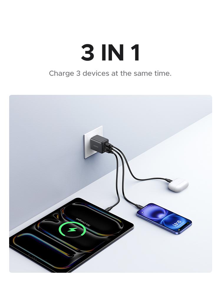 UGREEN 30W 2C1A/20W 1C1A GaN PPS Compact Fast Wall Charger Block USB-C Power Adapter for iPhone Galaxy S25/S24/S23 with Free Gift US Plug 2 USB C + 1 USB A,TikTokShopHolidayHaul UGREEN 30W 2C1A/20W 1C1A GaN PPS Compact Fast Wall Charger Block USB-C Power Adapter for iPhone Galaxy S25/S24/S23 with Free Gift US Plug 2 USB C + 1 USB A,TikTokShopHolidayHaul