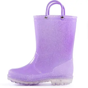 L-SOK014    Girls Rain Boots,Kids Glitter Waterproof Boots with Easy-on Handles