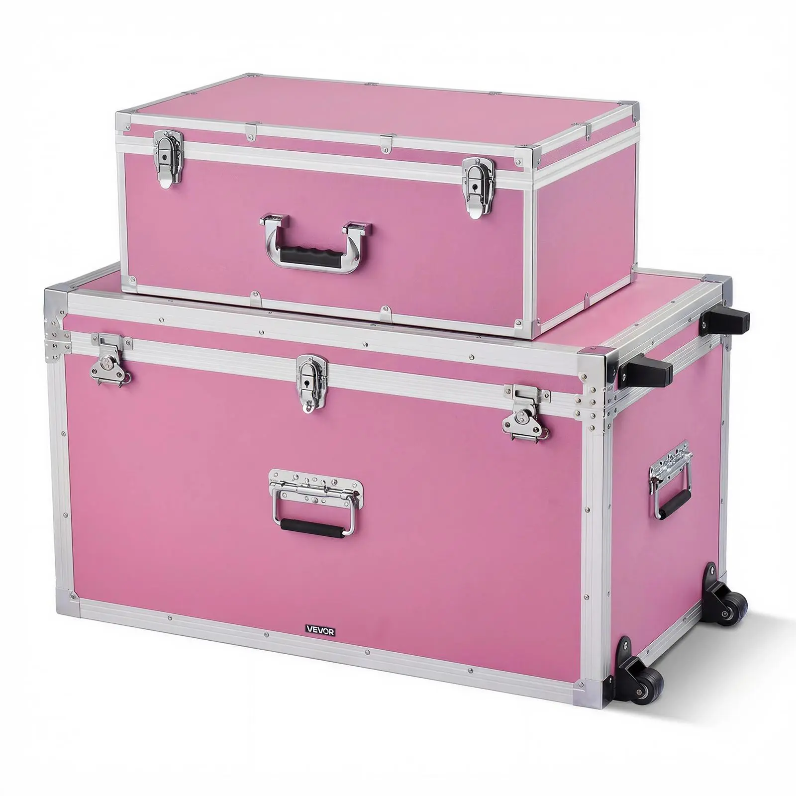 【Summerfinds】VEVOR Metal Organizer Storage Boxes (Set of 2), Candy-Colored Wooden Suitcase Chest with Padlocks, Extra-Large Dual-Handled Trunk with Casters & Lid, Durability Home Organizer for Apartment, Candy-Colored Storage Boxes