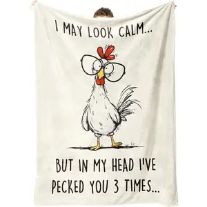 Funny Chicken Blanket Valentines Birthday Gifts for Women Men, Cool Unusual Gifts for Friends Sister Coworker Mom, White Elephant Gift, Super Soft Flannel Throw Blanket 60" L x 50" W Soft Flannel Blanket