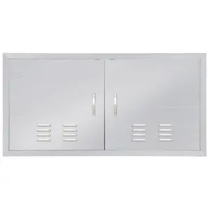 GARVEE 42W x 21H Inch Outdoor Kitchen Doors, Stainless Steel BBQ Double Access Door with 6 Hooks, Flush Mount for Outdoor Kitchen and BBQ Island
