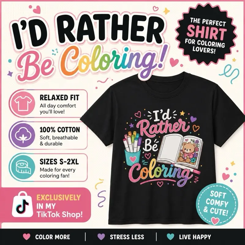 I’d Rather Be Coloring Graphic T-Shirt | Black | Sizes S-2XL