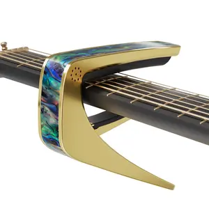 Guitar Capo with Jade Pattern Design, Metal and Shell Inlay, Lightweight 2.1 Ounces, Quick Switch, Anti-Slip Silicone, Gold and Shell