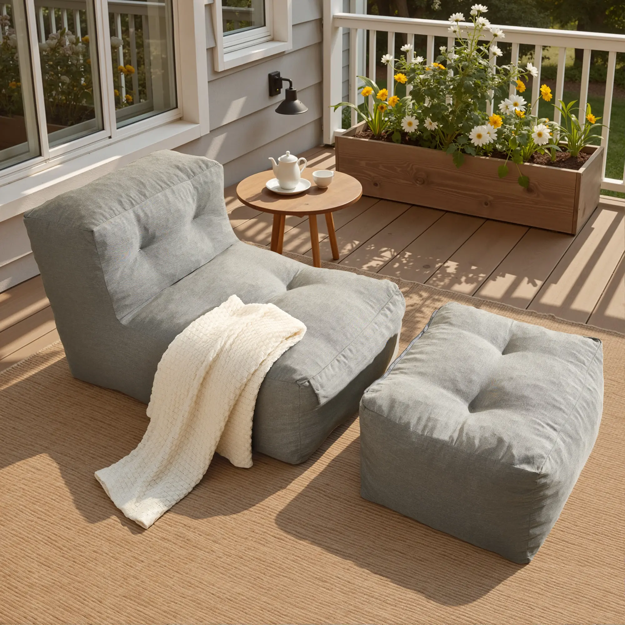 ALTRIGUS Patio Armless Lounger Chair, Outdoor Bean Bag Chair With Removeable Ottoman Comfy Couch, Modular Patio Sectional Sofa, Water-Resistant Olefin Fabric, Granular Sponge Filled, Comfy Lounge Seat for Living Room, Bedroom or Balcony,Pool