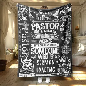 Letter Pattern Bedding Blanket, 1 Count Pastor Letter Themed Casual Soft Warm Nap Throw Blanket, Air-conditioned Room Blanket for Home Office Travel Dormitory Camping