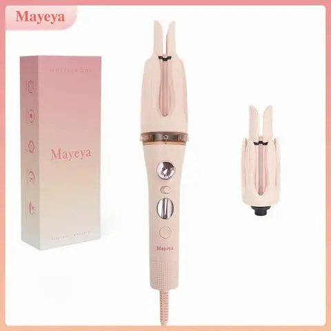 Mayeya Plug-Powered 3-in-1 Hair Styling Tool - Automatic Curler, Bubble Wand, Straightener Brush, Blow Dryer Brush for Blowout, Titanium Flat, Fast Ceramic Glaze Wand, Dual Voltage, Lightweight, Portable, Low-Maintenance Diffuser