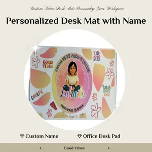 Personalized Desk Mat Custom Name Office Desk Pad Decor with Good Vibes Design for Unique Workspace Aesthetic