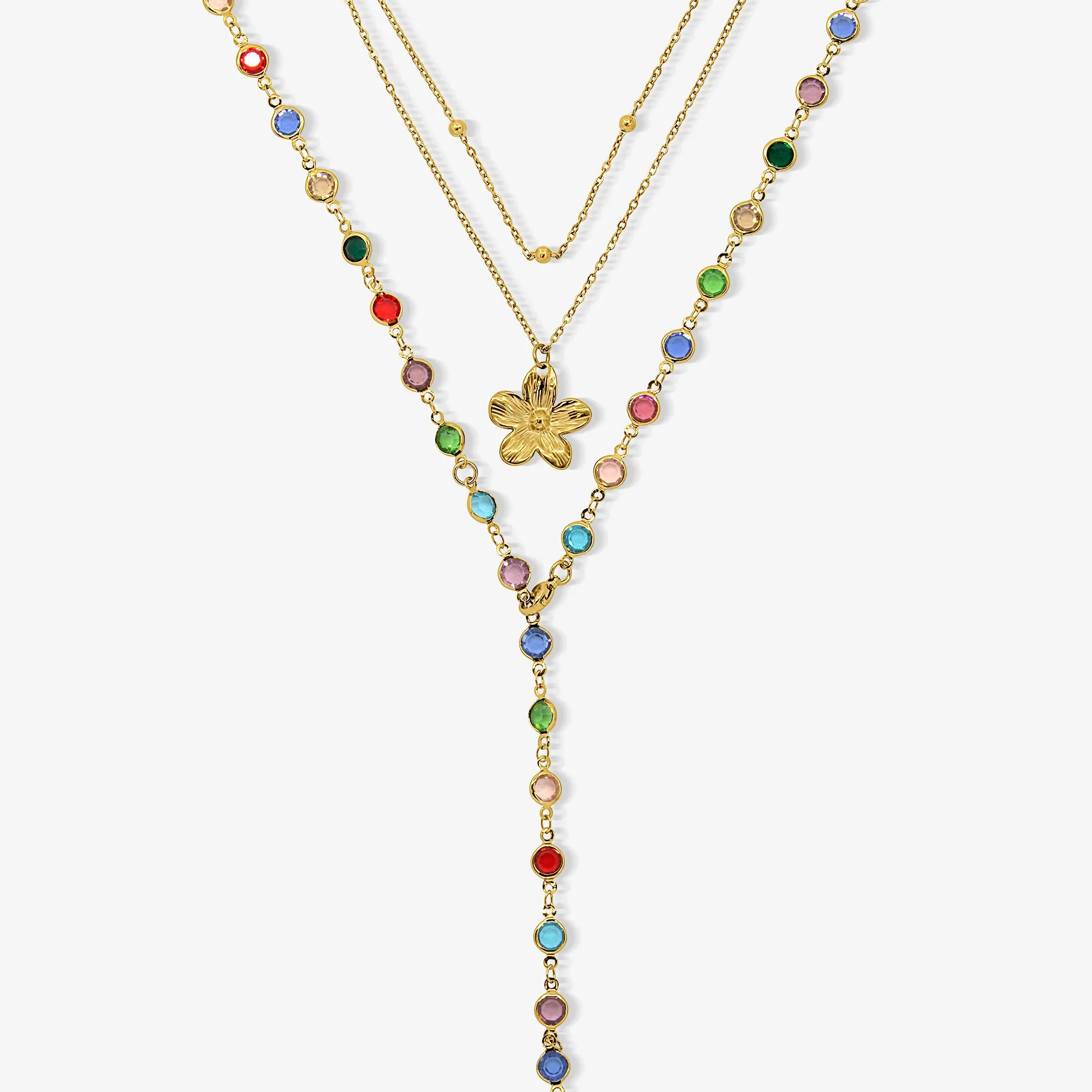 EVRY JEWELS Gold or Silver Plated Women's Sunset Glow Rainbow 3-Piece Necklace Set