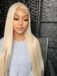 Long Straight Blonde Wig Synthetic Heat Resistant Lace Front 613# Wig Glueless HD Transparent Pre Plucked Wig 13x4 for Black Women Halloween Work Concerts Cosplay Weddings and Dating Use 28 Inch Glueless HD Wigs