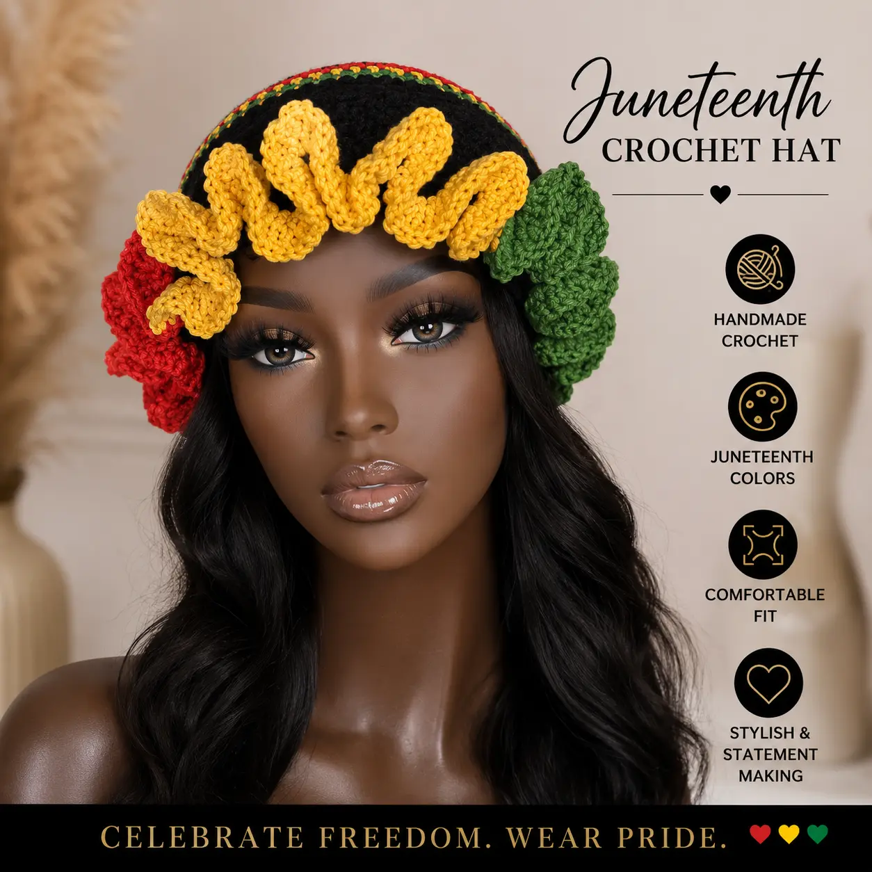 Juneteenth Ruffle Crochet Hat - Handmade Statement Hat