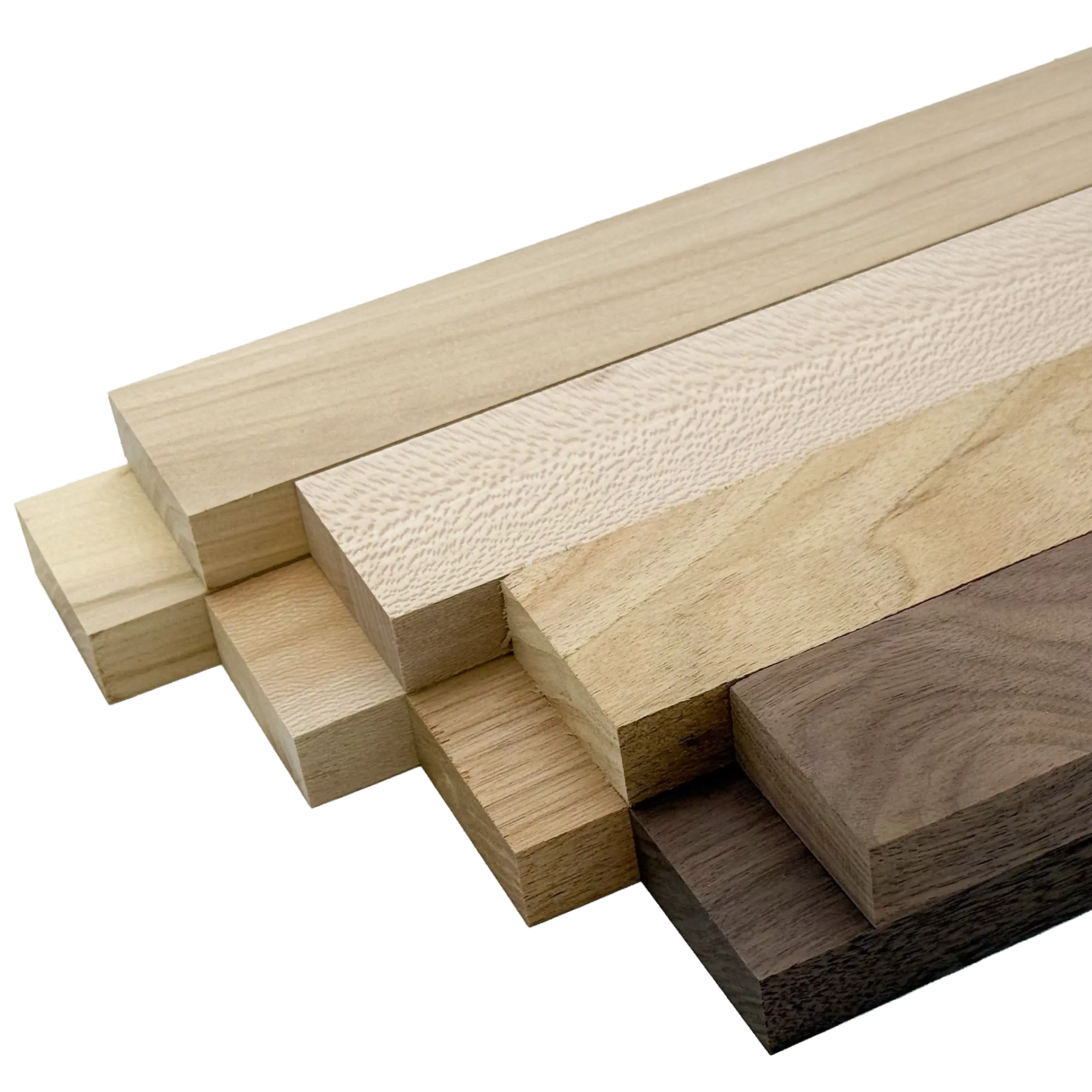 Domestic Exotic Variety Pack - Butternut, Walnut, Grey Elm, Quarter Sawn Sycamore - 3/4" x 2" (8 Pcs)