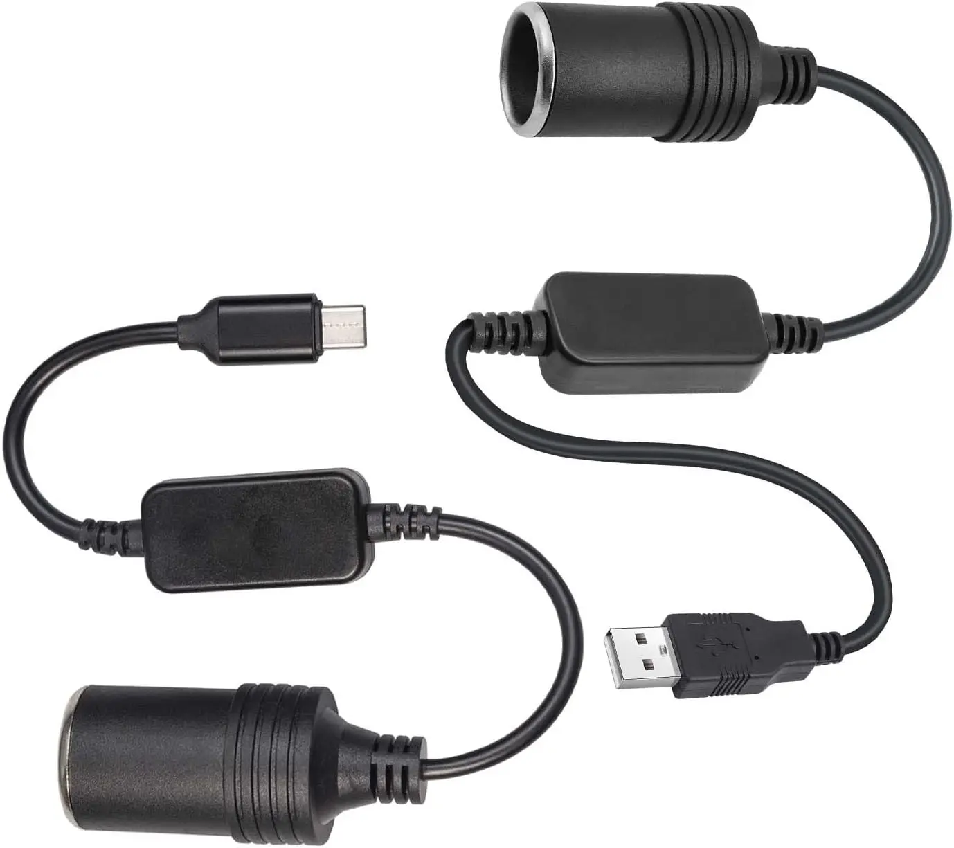 2 Pack USB C to Car Cigarette Lighter Adapter USB A Male to 12V Cigarette Lighter Socket for Dash Camera Power Supply GPS Navigator Radar Detector Tire Pressure Monitor Dash Cam LED Strips