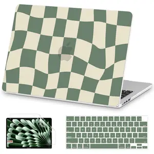 Compatible for MacBook 14 inch Case 2025 20242021   M4 M3 M2 M1/Max A3112 A3185 A3401 A2918 A2992, Unique Pattern Laptop Shell Case + Screen Protector + Keyboard Cover, Green Checkerboard