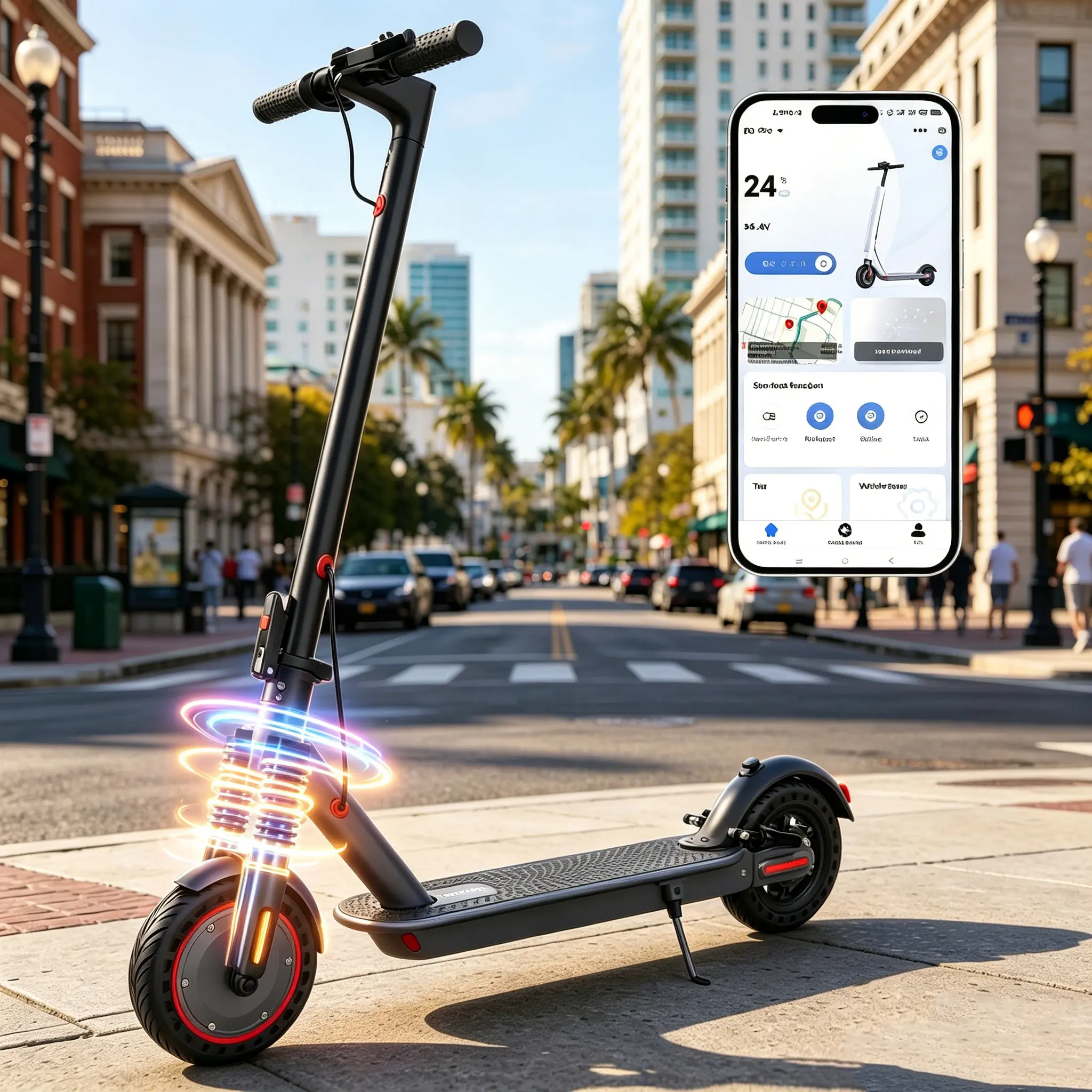 BPortable Compact Folding E-Scooter for Adults & Teens | Urban Commuter Electric Scooter | 8.5"/10"/14" Tires | 16-22 Mph | 12-50 Miles Range | Dual Braking | Dual Suspension | Smart App | With Seat & Bag