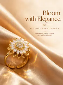 Fidget Anxiety Rings for Women, Rotatable Sunflower Spinner Ring, Gold Plated Adjustable Anti Stress Worry Ring, Trendy Cubic Zirconia Rotating Flower Jewelry Gift