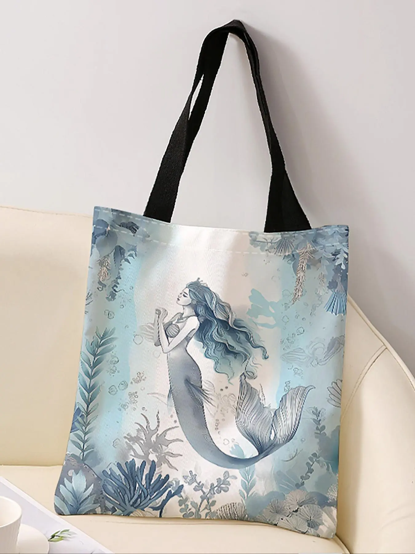 Mermaid Pattern Tote Bag, Fashionable Casual Shoulder Bag for Women, Casual Trendy Versatile High-quality Daily Commuting Bag, Girl Fashionable Shopping Bag, Everyday Tote Bag