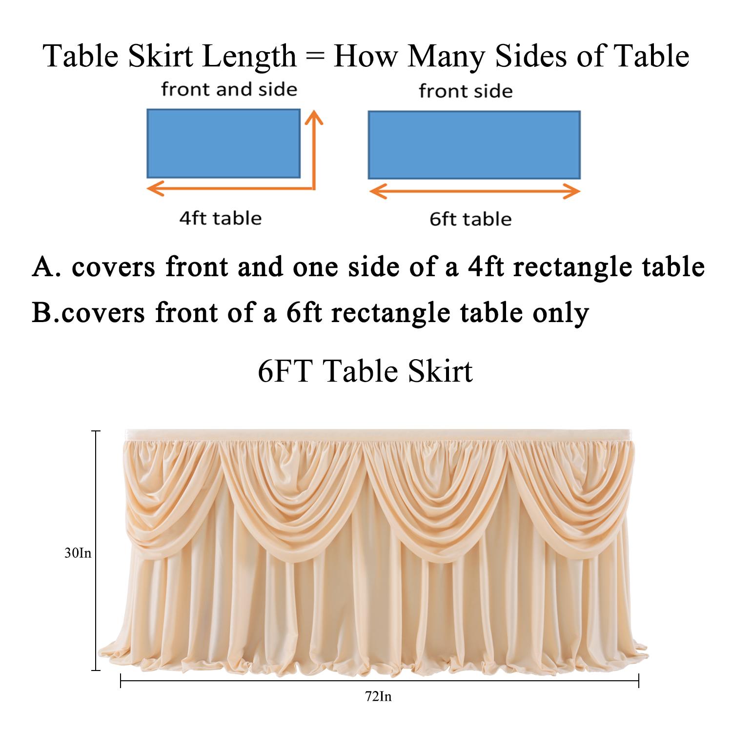 Satin Double Drape Table Skirt for Rectangle Tables, Elegant Pleated Desk Skirting with Adhesive for Wedding, Birthday & Party Decor