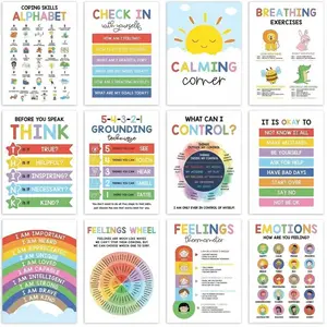 12 Calming Corner Classroom Posters - Feelings Wheel Chart & Emotions Regulation Tools For Kids, Calm Down Corner Supplies For Therapy Office Decor, Classroom Decor - Durable Laminated Material, Mental Health Wall Decorations For Preschool(10x14) poster
