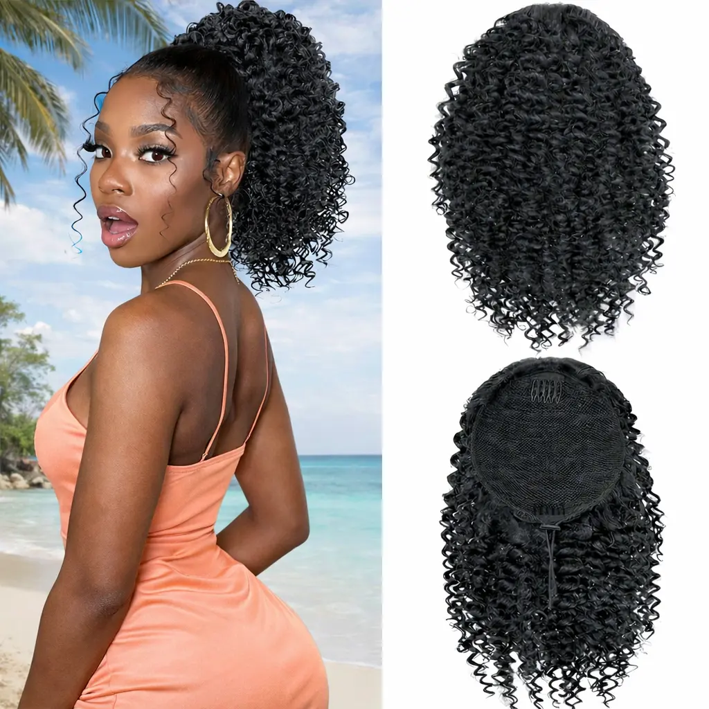 Drawstring Ponytail Extension Afro Puff Kinky Curly  display picture 1