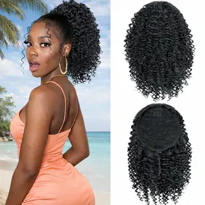 Drawstring Ponytail Extension Afro Puff Kinky Curly Synthetic Hair 14 Inch Natural Looking Easy to Wear For Black Women