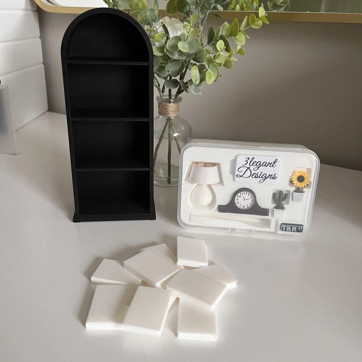 DIY Rounded Mini Bookshelf Bundle with Accessories Kit & Blank Books for Creative Projects 7.6" x 3.2" x 1.75"