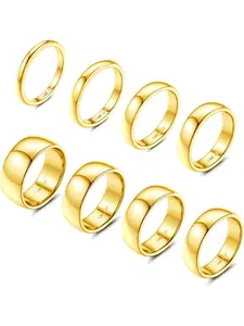 8Pcs Gold Rings Stainless Steel Stacking Rings for Women Statement Bands Plain Finger Ring Thumb Pointer Ring Stackable Thin Gold Ring Set Comfort Fit Size 5 to 10