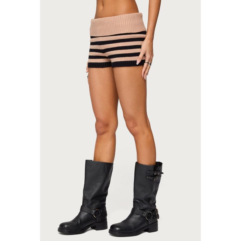 Saphi Striped Foldover Knit Shorts