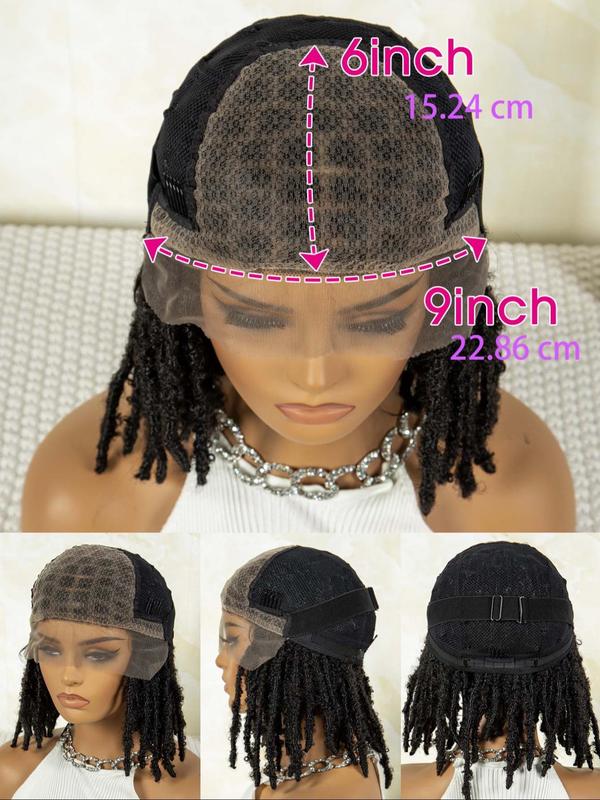 14 Inch Short Afro Dreadlock Braided Wigs for Women, Afro Curly Braided, Gorgeous Fluffy Kinky Wigs with Baby Hair Bangs, Synthetic Locs Crochet Hair for Party, Daily Use